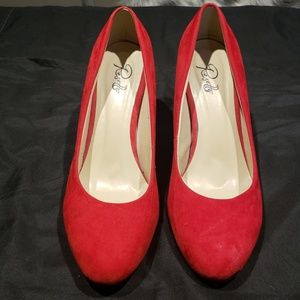 NWOT Red Pumps with Gold Glitter Heels